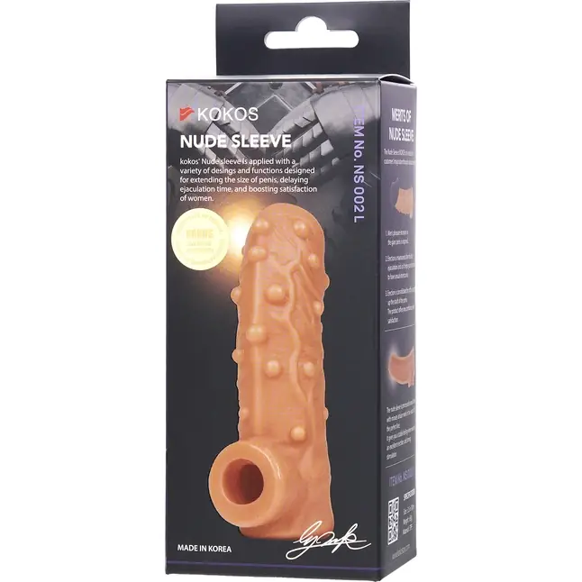Телесная насадка с пупырышками и открытой головкой Nude Sleeve L - 14 см. Фотография 6.