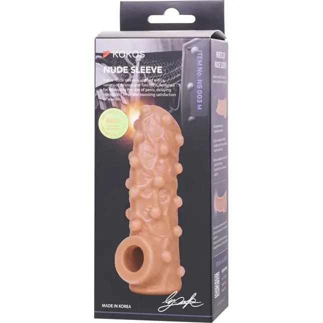 Телесная насадка с бугорками и открытой головкой Nude Sleeve M - 12 см. Фотография 6.