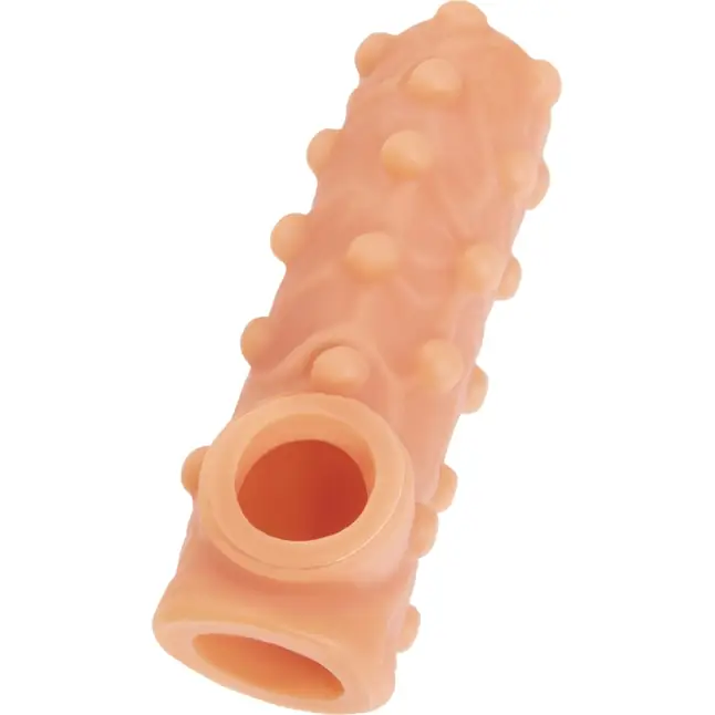 Телесная насадка с бугорками и открытой головкой Nude Sleeve L - 14 см. Фотография 5.