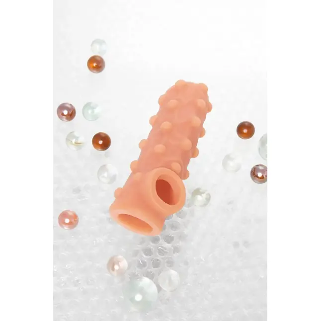 Телесная насадка с бугорками и открытой головкой Nude Sleeve L - 14 см. Фотография 10.