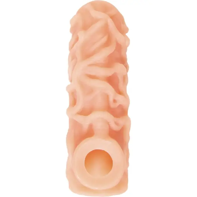 Телесная насадка с венками и открытой головкой Nude Sleeve M - 12 см. Фотография 4.