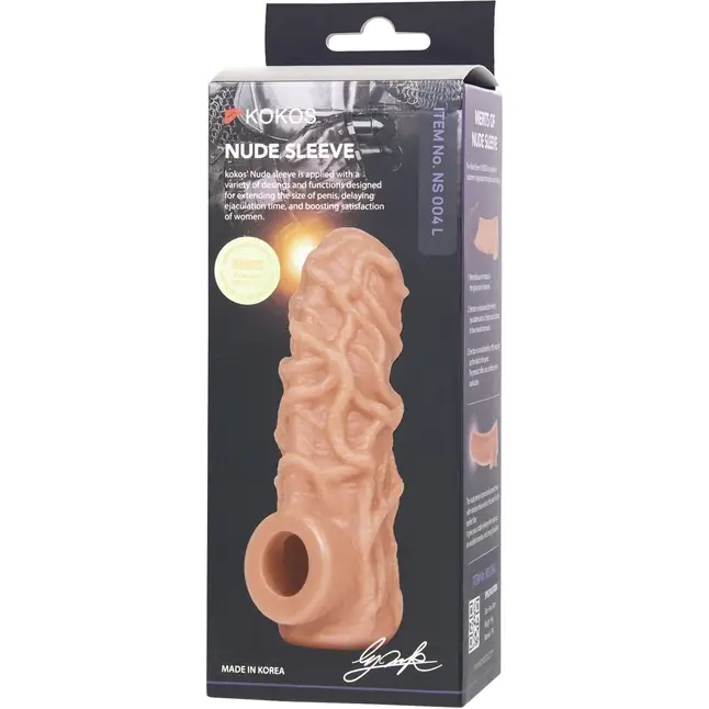 Телесная насадка с венками и открытой головкой Nude Sleeve L - 14 см. Фотография 7.