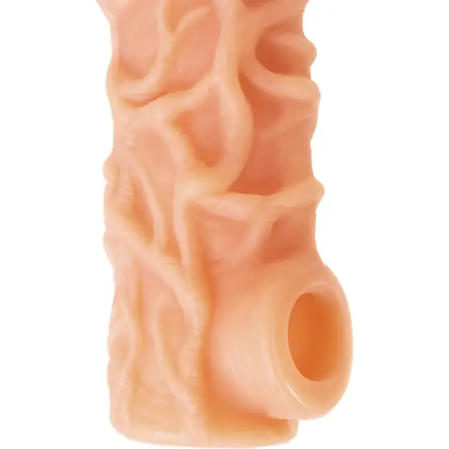 Телесная насадка с венками и открытой головкой Nude Sleeve L - 14 см. Фотография 9.
