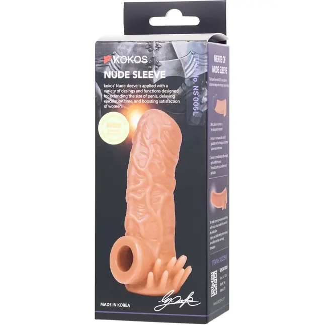 Телесная насадка с усиками и открытой головкой Nude Sleeve L - 14 см. Фотография 7.