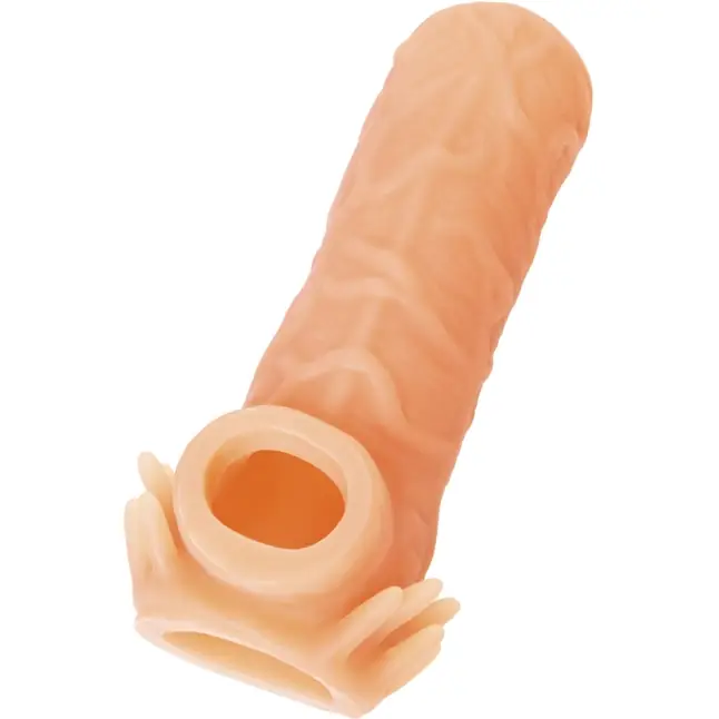 Телесная насадка с усиками и открытой головкой Nude Sleeve L - 14 см