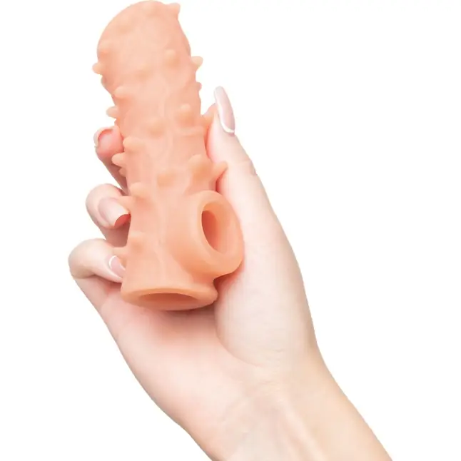 Телесная насадка с шипами и открытой головкой Nude Sleeve M - 12 см. Фотография 2.