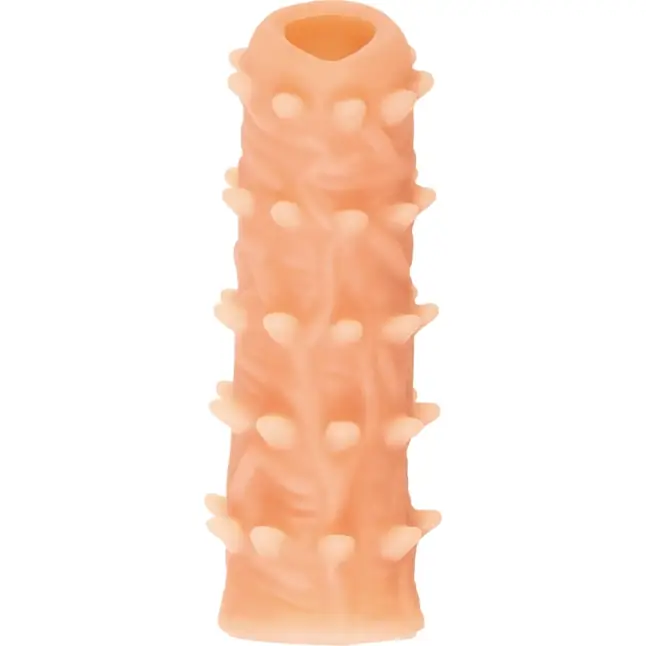 Телесная насадка с шипами и открытой головкой Nude Sleeve M - 12 см. Фотография 3.