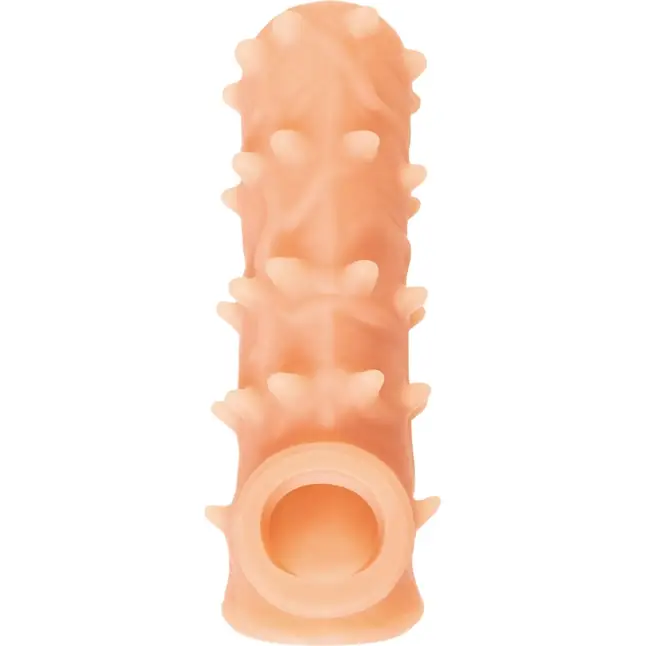Телесная насадка с шипами и открытой головкой Nude Sleeve M - 12 см. Фотография 4.