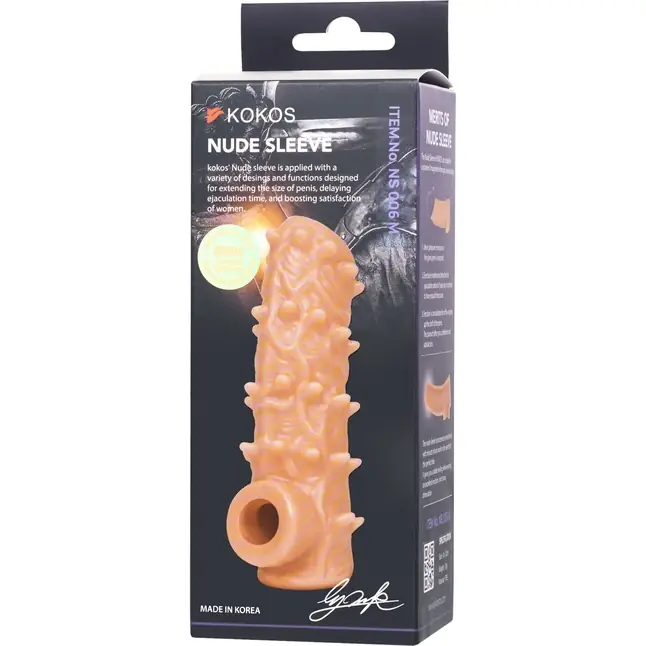 Телесная насадка с шипами и открытой головкой Nude Sleeve M - 12 см. Фотография 7.