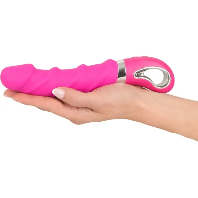 Розовый вибратор с рёбрышками и подогревом Warming Soft Vibrator - 22,8 см - Smile. Фотография 3.