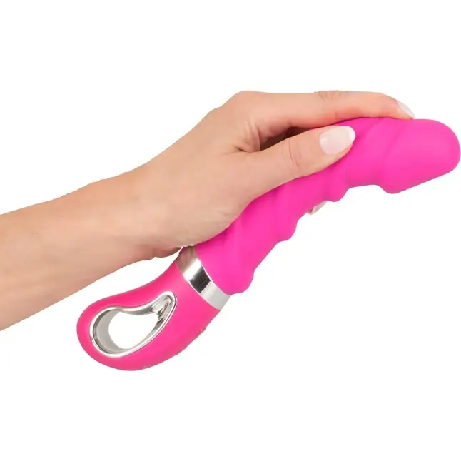 Розовый вибратор с рёбрышками и подогревом Warming Soft Vibrator - 22,8 см - Smile. Фотография 4.