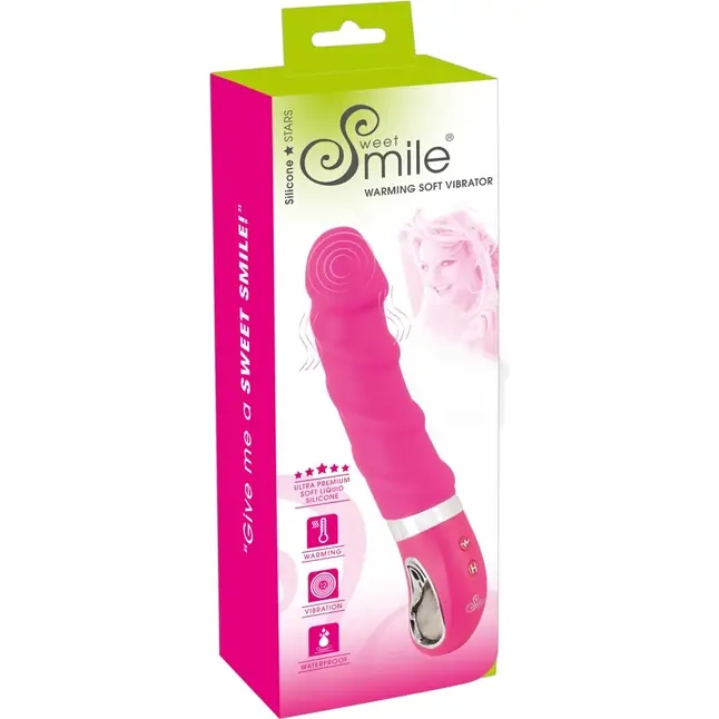 Розовый вибратор с рёбрышками и подогревом Warming Soft Vibrator - 22,8 см - Smile. Фотография 8.