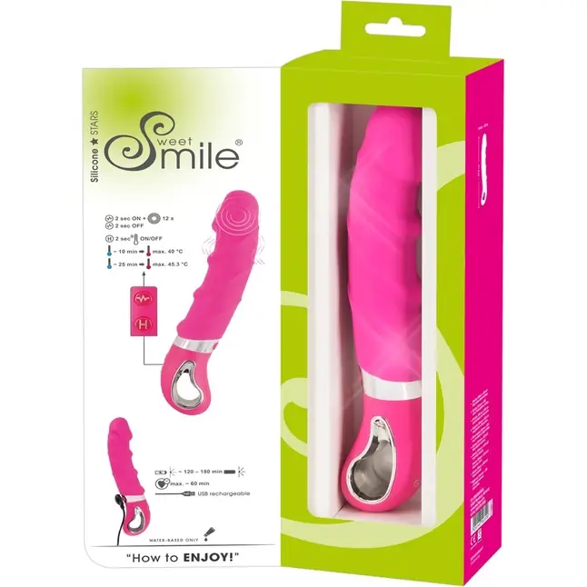 Розовый вибратор с рёбрышками и подогревом Warming Soft Vibrator - 22,8 см - Smile. Фотография 9.