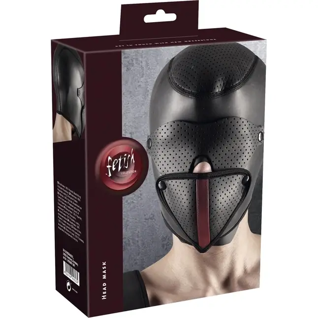 Черная маска-шлем с перфорацией - Fetish Collection. Фотография 8.