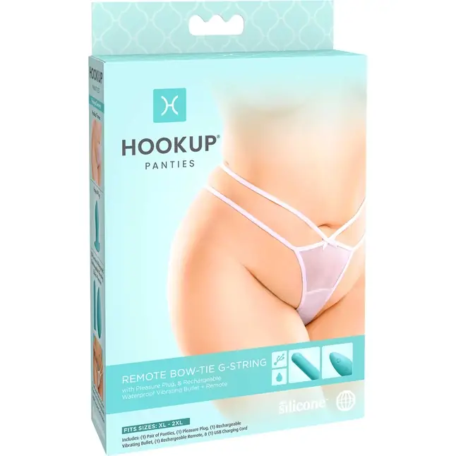 Белые трусики Remote Bow-Tie G-String XL-XXL с вибрацией и анальным стимулятором - Hookup Panties. Фотография 7.