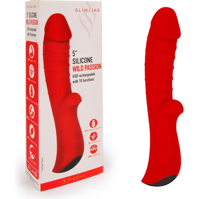 Красный вибромассажер 5 Silicone Wild Passion - 19,1 см. Фотография 5.