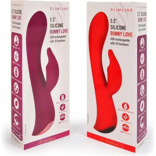 Красный вибромассажер-кролик 5 Silicone Bunny Love - 19,1 см. Фотография 5.