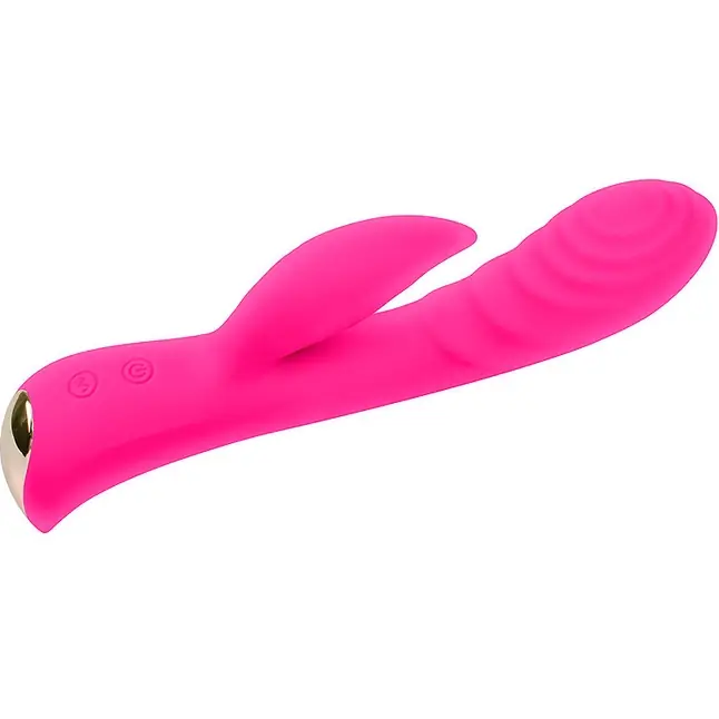 Ярко-розовый вибромассажер-кролик 5 Silicone Ripple Passion - 19,1 см. Фотография 4.