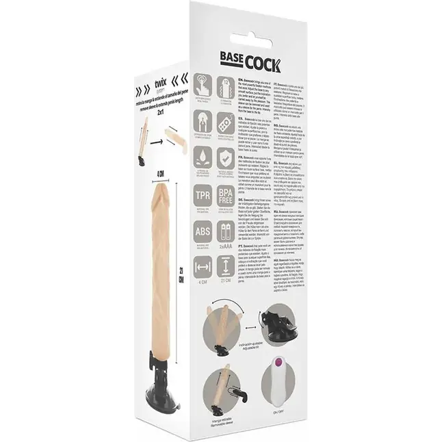 Телесный вибратор на мощной присоске Basecock Realistic Vibrator Remote Control - 21 см. Фотография 5.