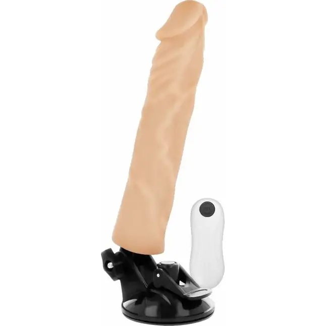 Телесный вибратор на мощной присоске Basecock Realistic Vibrator Remote Control - 21 см