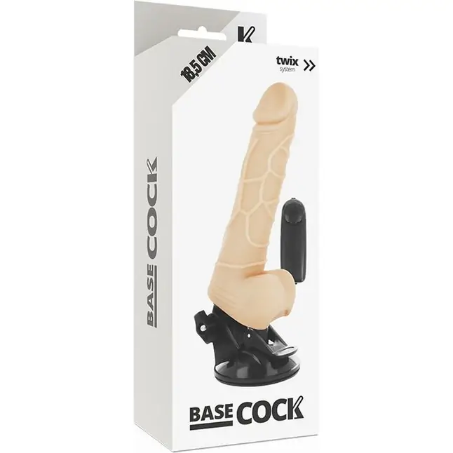 Телесный вибромассажер на мощной присоске Basecock Realistic Vibrator - 18,5 см. Фотография 4.