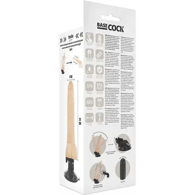 Телесный вибратор на мощной присоске Basecock Realistic Vibrator - 20 см. Фотография 5.