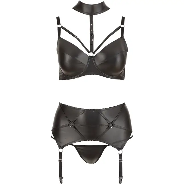 Wet-look комплект из 3 предметов: бра, трусики, пояс - Cottelli Collection. Фотография 4.
