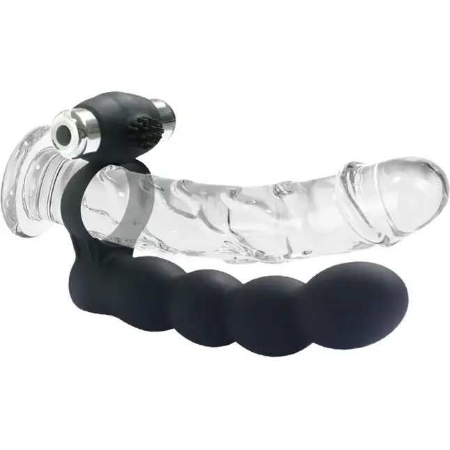 Черная вибронасадка для двойного проникновения Double Penetration Beads. Фотография 7.