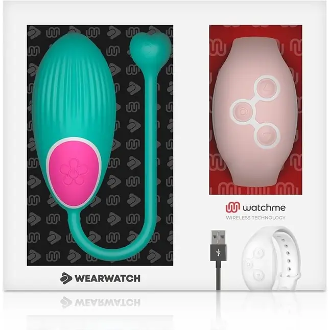 Зеленое виброяйцо с нежно-розовым пультом-часами Wearwatch Egg Wireless Watchme. Фотография 2.