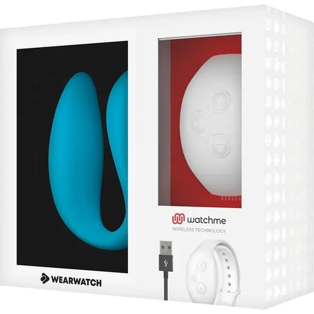 Голубой вибратор для пар с белым пультом-часами Weatwatch Dual Pleasure Vibe. Фотография 2.