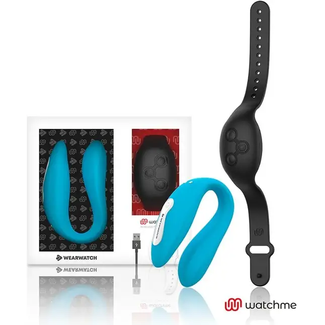 Голубой вибратор для пар с черным пультом-часами Weatwatch Dual Pleasure Vibe. Фотография 2.