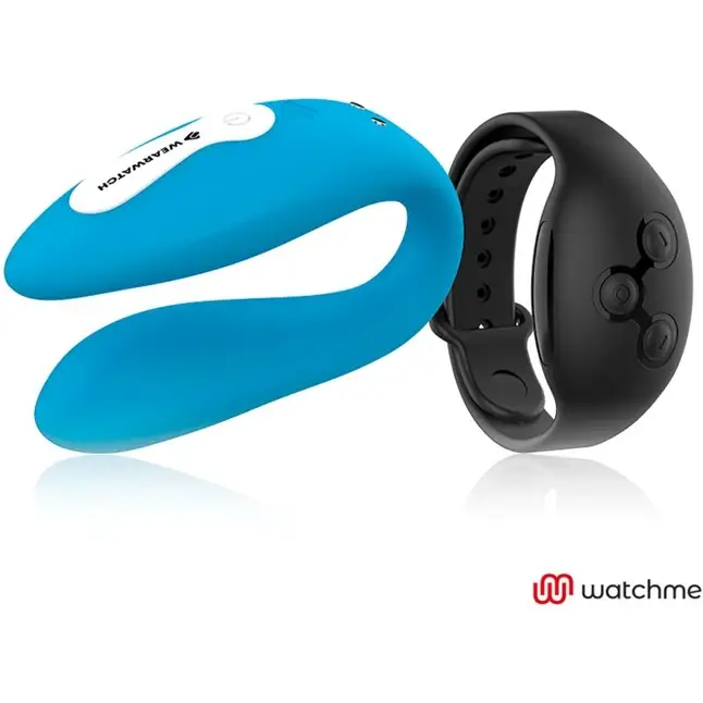 Голубой вибратор для пар с черным пультом-часами Weatwatch Dual Pleasure Vibe