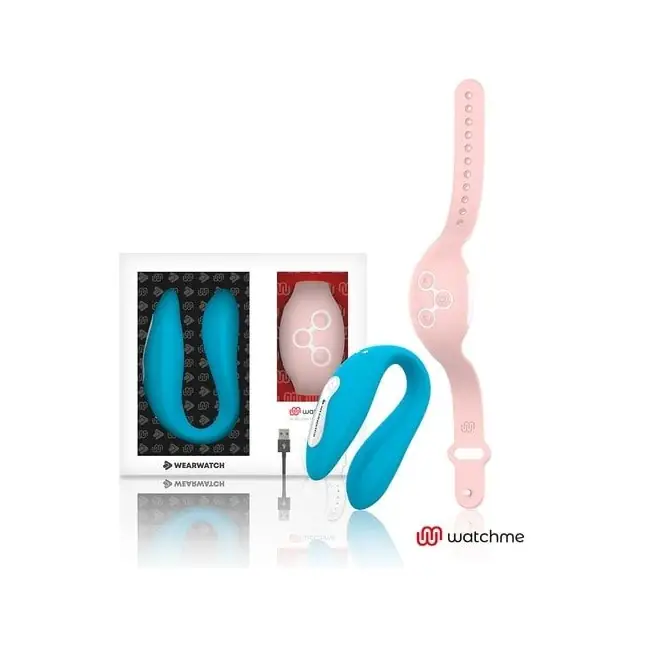 Голубой вибратор для пар с нежно-розовым пультом-часами Weatwatch Dual Pleasure Vibe. Фотография 2.