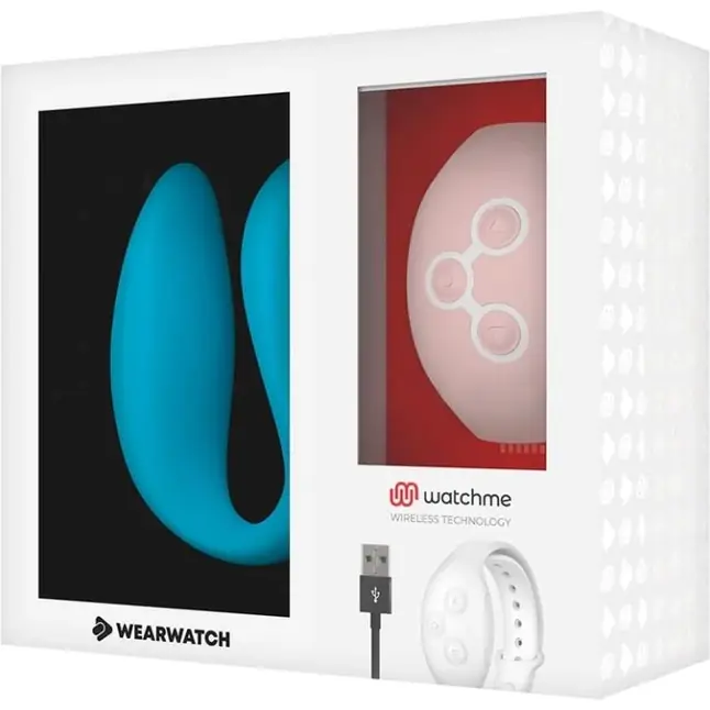 Голубой вибратор для пар с нежно-розовым пультом-часами Weatwatch Dual Pleasure Vibe. Фотография 3.