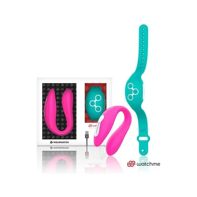 Розовый вибратор для пар с зеленым пультом-часами Weatwatch Dual Pleasure Vibe. Фотография 2.