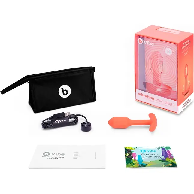 Оранжевая вибропробка для ношения B-vibe Snug Plug 1 - 10 см. Фотография 5.