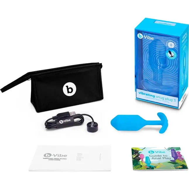 Голубая вибропробка для ношения B-vibe Snug Plug 3 - 12,4 см. Фотография 5.