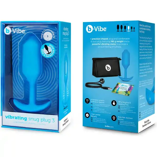 Голубая вибропробка для ношения B-vibe Snug Plug 3 - 12,4 см. Фотография 6.
