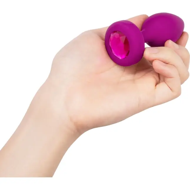 Ярко-розовая анальная вибровтулка с кристаллом Vibrating Jewel Plug S/M - 10 см. Фотография 12.