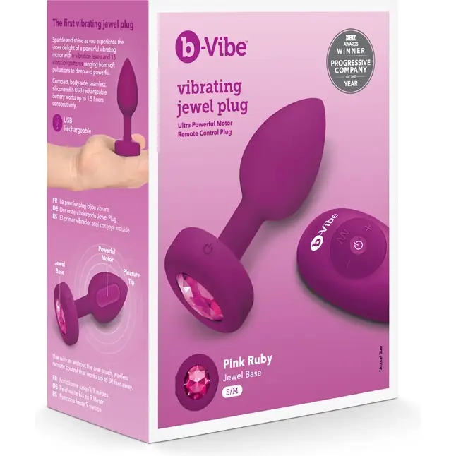 Ярко-розовая анальная вибровтулка с кристаллом Vibrating Jewel Plug S/M - 10 см. Фотография 8.