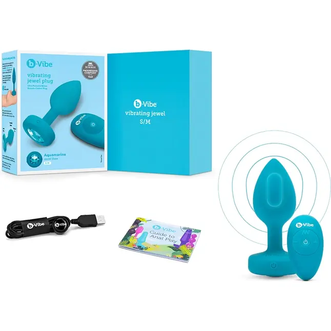 Бирюзовая анальная вибровтулка с кристаллом Vibrating Jewel Plug S/M - 10 см. Фотография 2.