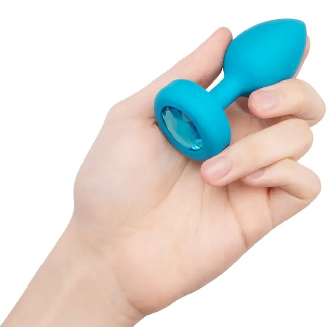 Бирюзовая анальная вибровтулка с кристаллом Vibrating Jewel Plug S/M - 10 см