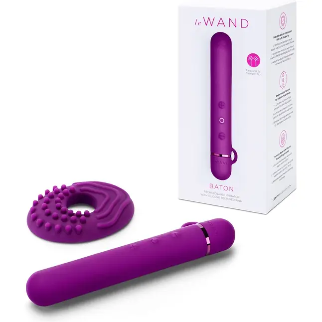 Фиолетовый мини-вибратор Le Wand Baton с текстурированной насадкой - 11,9 см. Фотография 2.