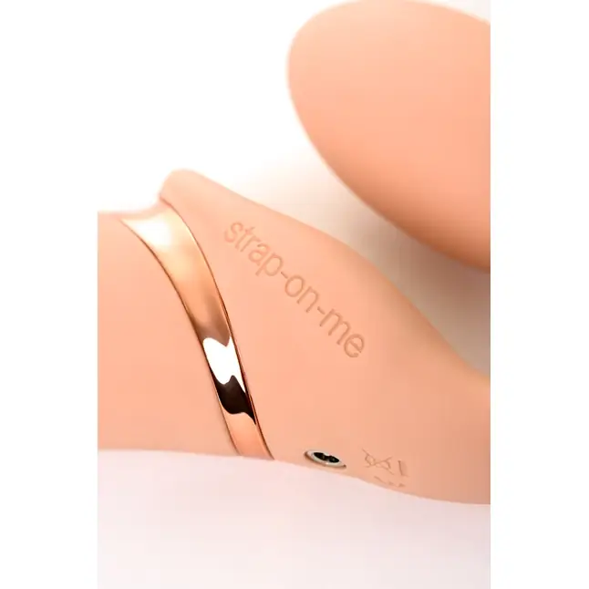 Телесный безремневой вибрострапон Vibrating Bendable Strap-On - size L. Фотография 9.