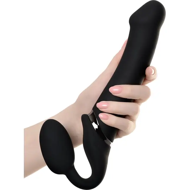 Черный безремневой вибрострапон Vibrating Bendable Strap-On - size L. Фотография 2.