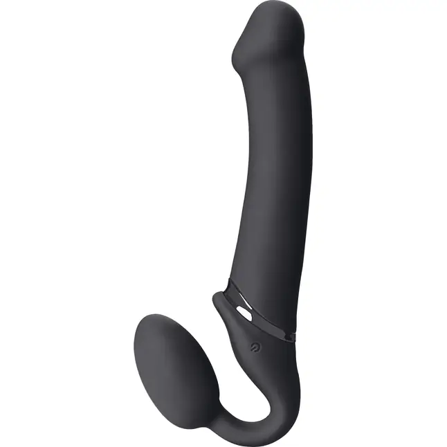 Черный безремневой вибрострапон Vibrating Bendable Strap-On - size L. Фотография 4.