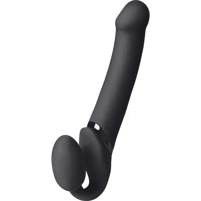 Черный безремневой вибрострапон Vibrating Bendable Strap-On - size L