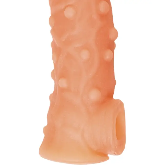 Телесная насадка с пупырышками и открытой головкой Nude Sleeve S - 10 см. Фотография 8.