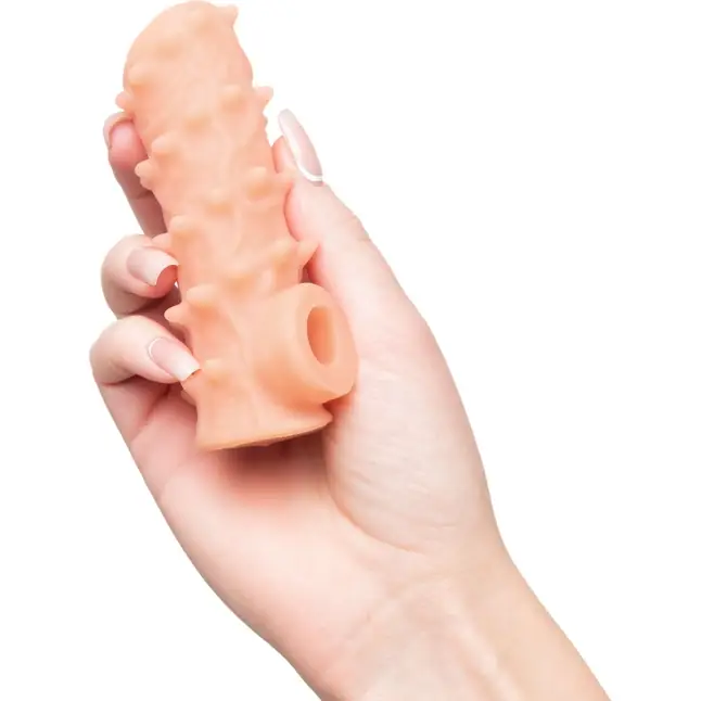 Телесная насадка с шипами и открытой головкой Nude Sleeve S - 10 см. Фотография 2.