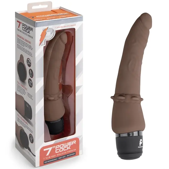 Коричневый анальный вибратор 7 Slim Anal Realistic Vibrator - 20 см